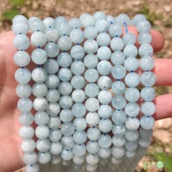 Aigue marine bleue A en perles rondes 8mm - fil complet