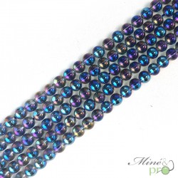 Aqua aura quartz bleu-violet en perles rondes 8mm - fil complet