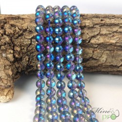 Aqua aura quartz bleu-violet en perles rondes 8mm - fil complet