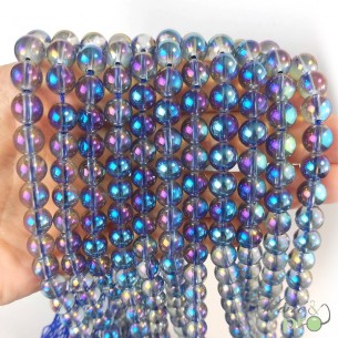 Aqua aura quartz bleu-violet en perles rondes 8mm - fil complet