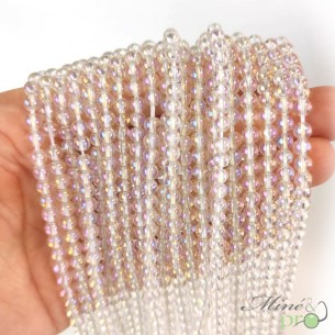 Aqua aura quartz blanche en perles rondes 4mm - fil complet