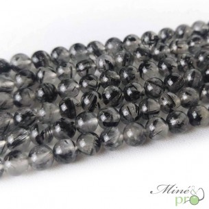 Quartz Tourmaline fumé AA en perles rondes 6mm - fil complet