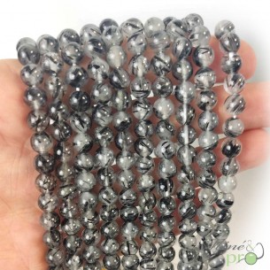 Quartz Tourmaline fumé AA en perles rondes 6mm - fil complet