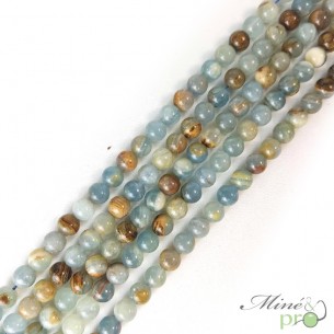 Calcite bleue marbrée en perles rondes 8mm - fil complet