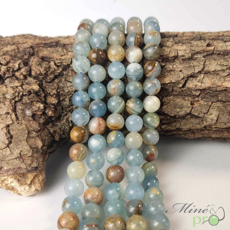 Calcite bleue marbrée en perles rondes 8mm - fil complet Calcite bleue marbrée en perles rondes 8mm - fil complet