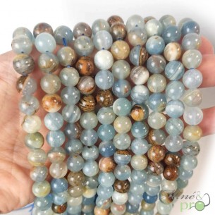 Calcite bleue marbrée en perles rondes 8mm - fil complet