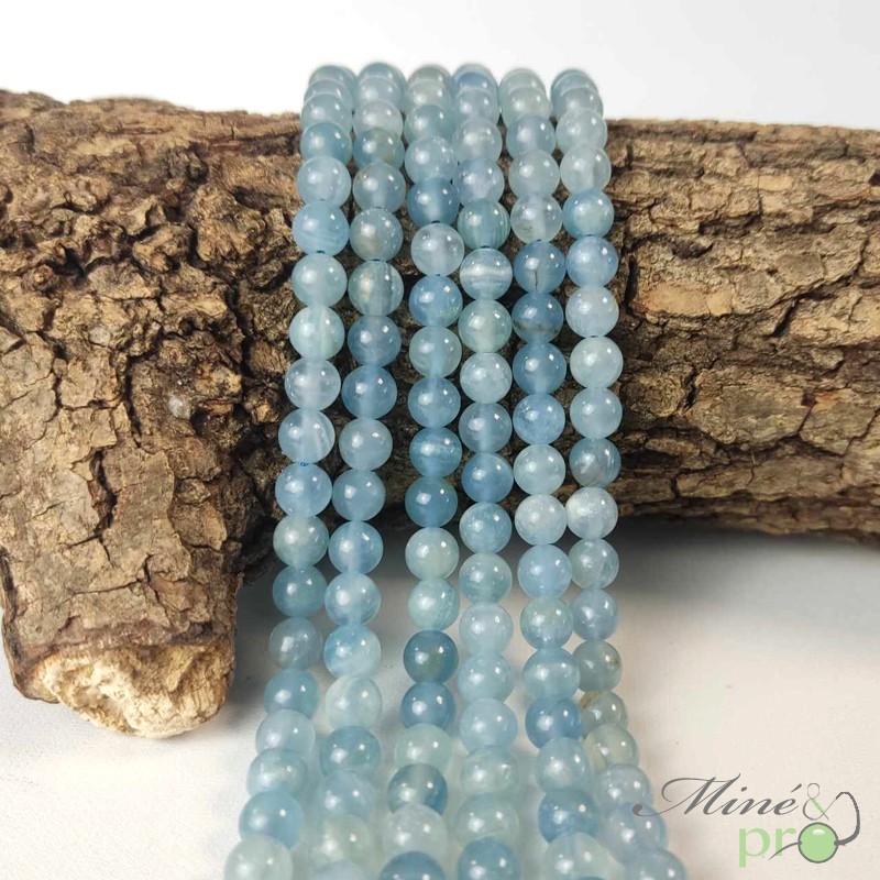 Calcite bleue A+ en perles rondes 6mm - fil complet