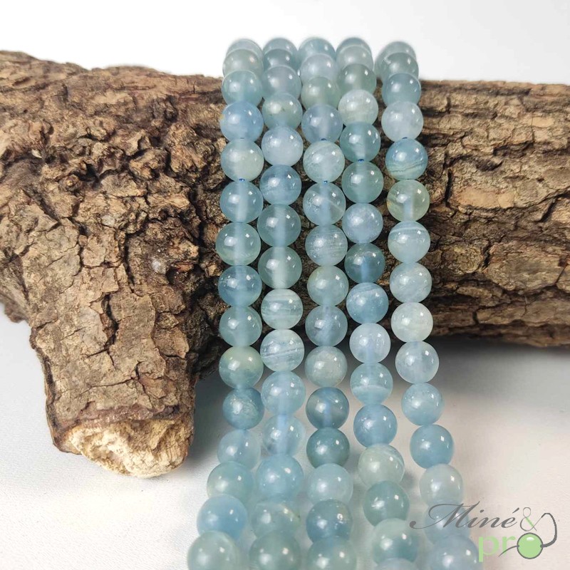 Calcite bleue A+ en perles rondes 8mm - fil complet