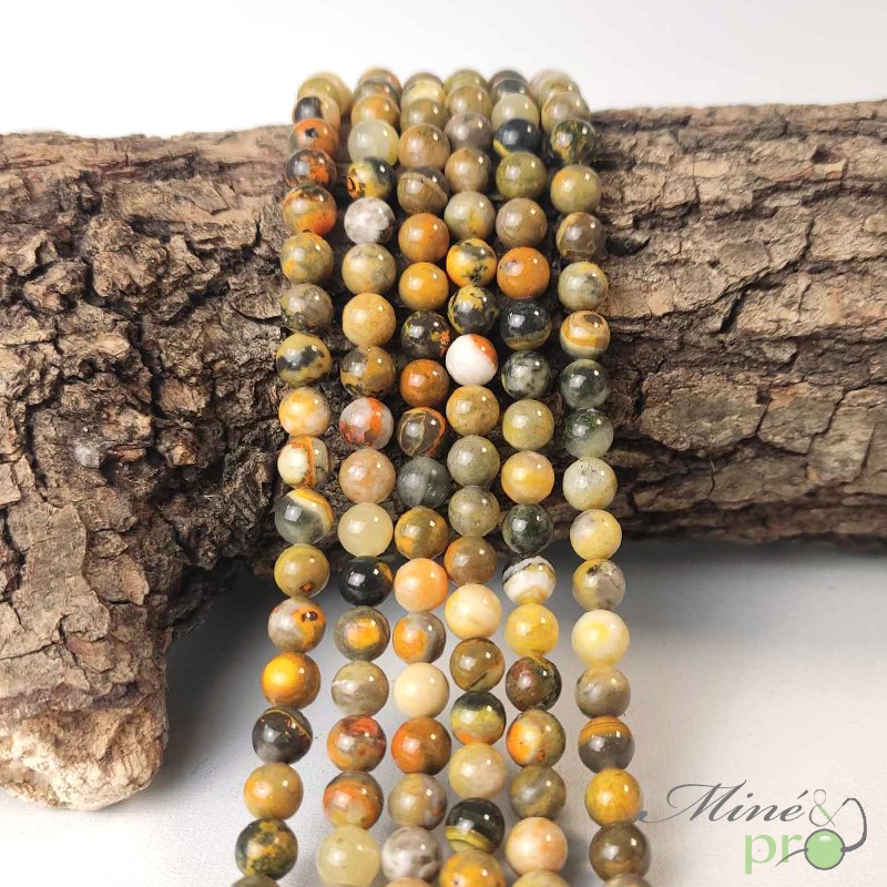 Jaspe Bumble bee A en perles rondes 6mm - fil complet