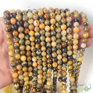 Jaspe Bumble bee A en perles rondes 6mm - fil complet