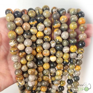 Jaspe Bumble bee A en perles rondes 8mm - fil complet