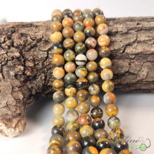 Jaspe Bumble bee A en perles rondes 8mm - fil complet