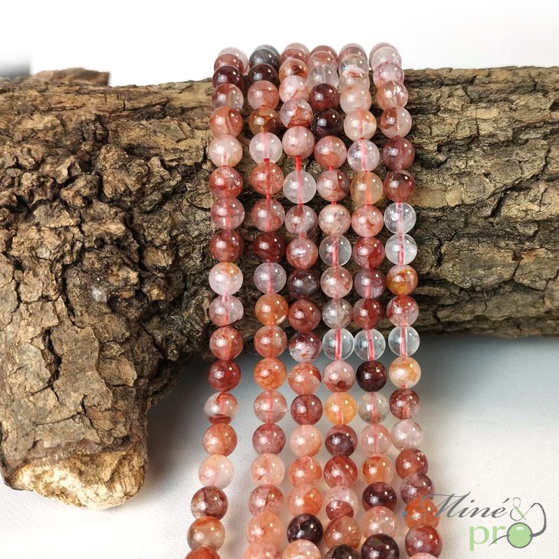 Quartz hématoïde en perles rondes 6mm - fil complet