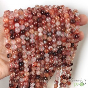 Quartz hématoïde en perles rondes 6mm - fil complet