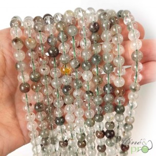 Quartz lodolite en perles rondes 6mm - fil complet