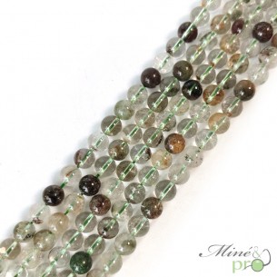 Quartz lodolite en perles rondes 8mm - fil complet