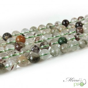 Quartz lodolite en perles rondes 8mm - fil complet