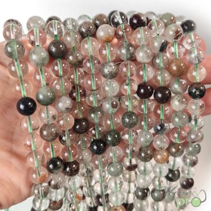 Quartz lodolite en perles rondes 8mm - fil complet