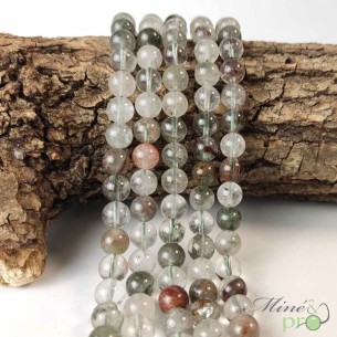 Quartz lodolite en perles rondes 8mm - fil complet