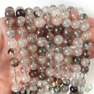 Quartz lodolite en perles rondes 8mm - fil complet