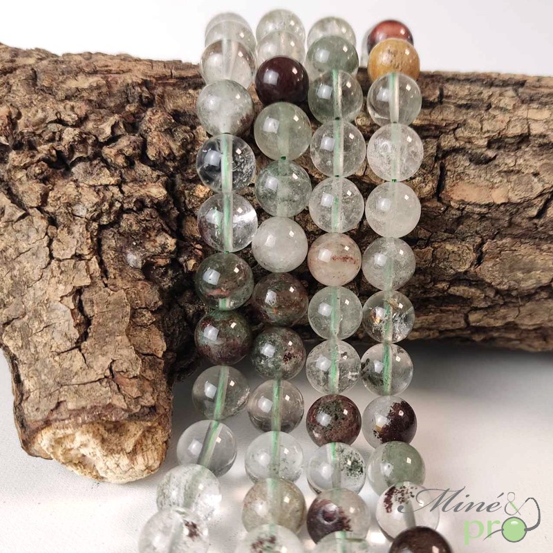 Quartz lodolite en perles rondes 10mm - fil complet