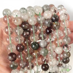 Quartz lodolite en perles rondes 10mm - fil complet