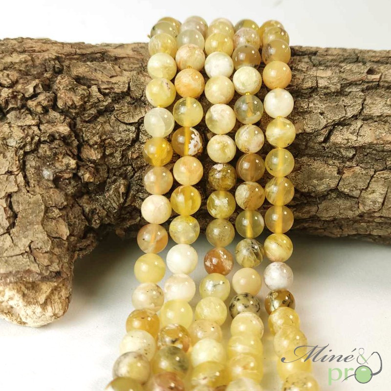 Opale jaune A en perles rondes 8mm - fil complet Opale jaune A en perles rondes 8mm - fil complet