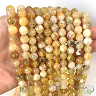 Opale jaune A en perles rondes 8mm - fil complet