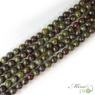 Jaspe sang du dragon en perles rondes 8mm - fil complet
