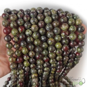 Jaspe sang du dragon en perles rondes 8mm - fil complet