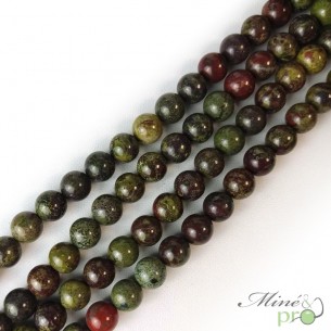 Jaspe sang du dragon A+ en perles rondes 10mm - fil complet