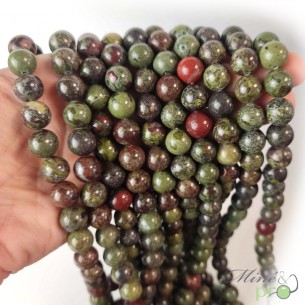 Jaspe sang du dragon A+ en perles rondes 10mm - fil complet