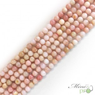 Opale rose Pérou en perles rondes 6mm - fil complet