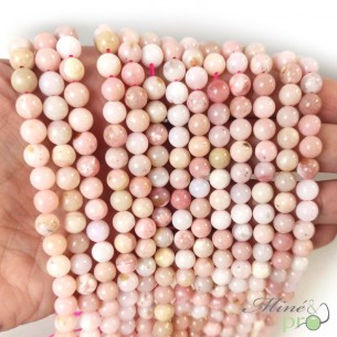 Opale rose Pérou en perles rondes 6mm - fil complet