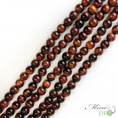 Fil De Perles En Pierre Oeil De Tigre - 46 Perles 8mm - Environ 39cm - Fait Main