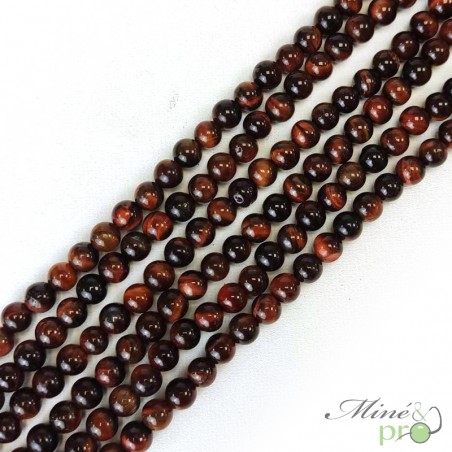 Fil De Perles En Pierre Oeil De Tigre - 39 Cm, Environ 32 Perles De 12mm (boules, Taureau, Faucon)