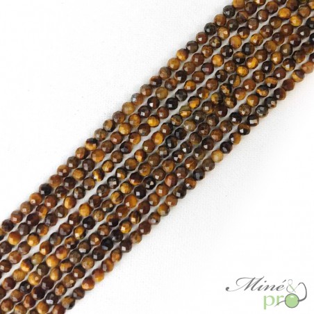 2 Perles En Oeil De Tigre Facettées 10mm - Boules Pour Création Bijoux, Neuves