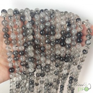 Quartz Tourmaline fumé AA en perles rondes 6mm - fil complet