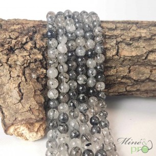 Quartz Tourmaline fumé AA en perles rondes 6mm - fil complet