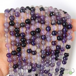 Fluorite violette en perles rondes 6mm - fil complet