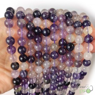 Fluorite violette en perles rondes 8mm - fil complet