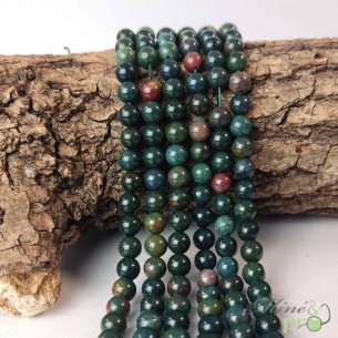 Jaspe sanguin A (Héliotrope) en perles rondes 6mm - fil complet