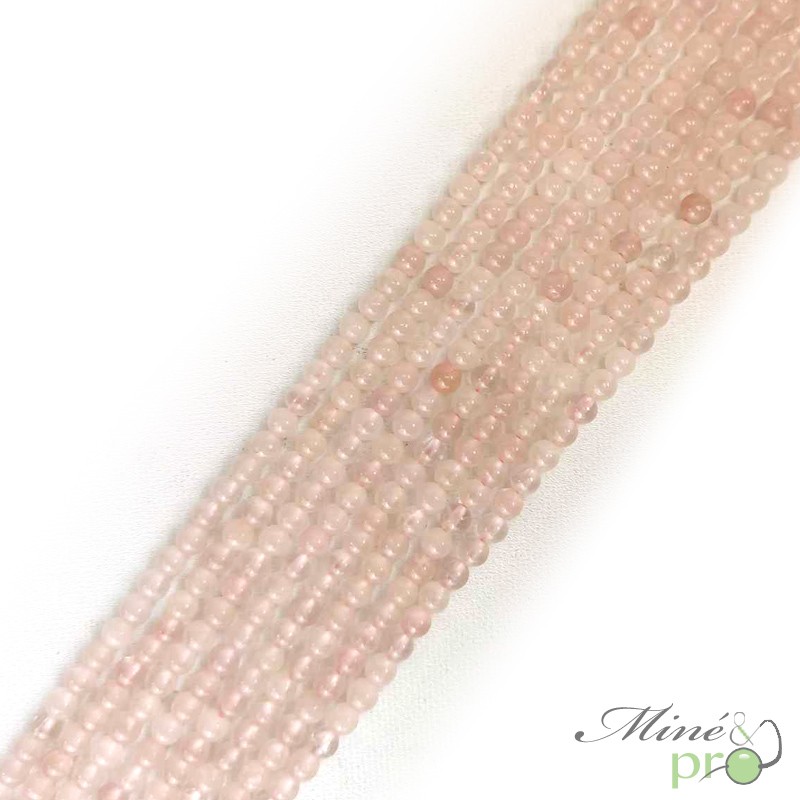 Quartz rose A+ naturel en perles rondes 4mm - fil complet
