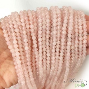 Quartz rose A+ naturel en perles rondes 4mm - fil complet