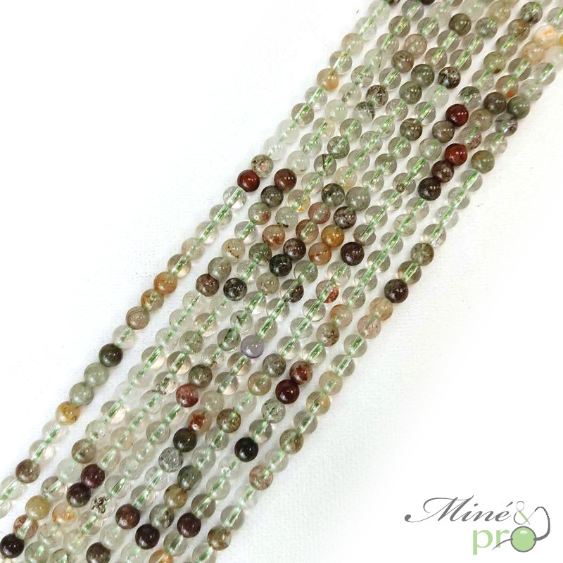 Quartz lodolite A+ en perles rondes 4mm - fil complet