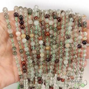 Quartz lodolite A+ en perles rondes 4mm - fil complet