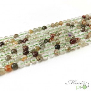 Quartz lodolite A+ en perles rondes 4mm - fil complet