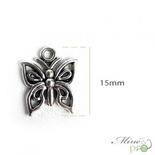 Breloque papillon en métal argenté 15mm - lot de 5