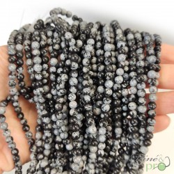 Obsidienne neige A (mouchetée) en perles rondes 4mm - fil complet