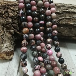 Rhodonite rose et noire naturelle en perles rondes 8mm - fil complet